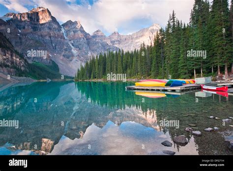 Colorful Canoes At Moraine Lake Banff National Park Alberta Canada