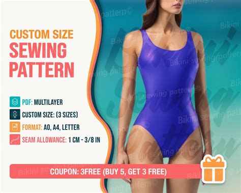 Bikini Sewing Pattern Swimsuit Plus Size Digital Pdf Bikini One Piece Xxs Xxl Easy Womens