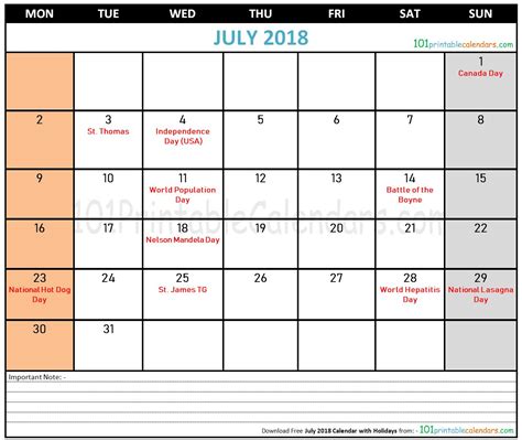 July 2018 Calendar With Holidayshtml