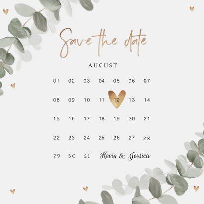 Save The Date Karte Eukalyptusblatt Kalender Send A Smile