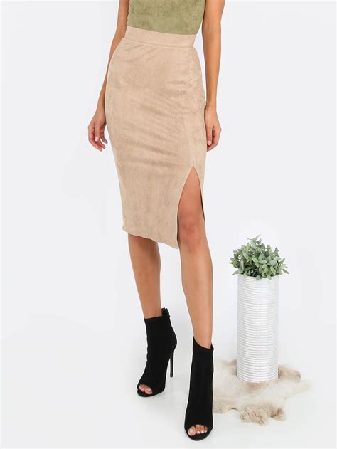 Brown Slit Front Pencil Skirt Sheinsheinside