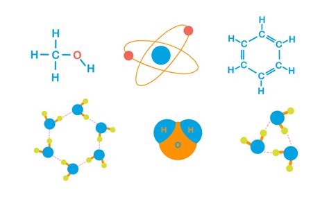 Set with colorful chemistry lessons illustrations of molecules, atoms ...