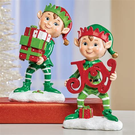 Set of 2 Holiday Elves Christmas Tabletop Figurines | Collections Etc.