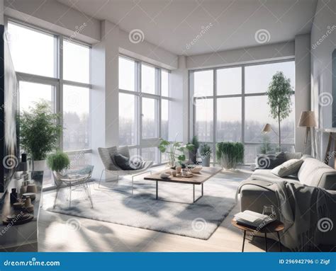 Living Room with Large Windows and Large Windows Stock Illustration ...