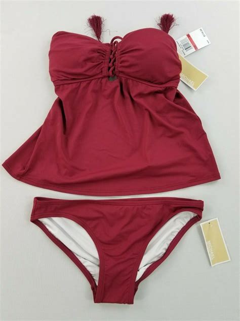 New Michael Kors Women Swimwear Swimming Suit 2pc Mm3n105t Cruise Red Sz Xs 118 Ebay