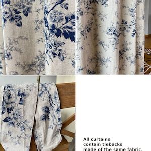 Set of 2 French Country Floral Curtains Farmhouse Linen Curtains Washed ...