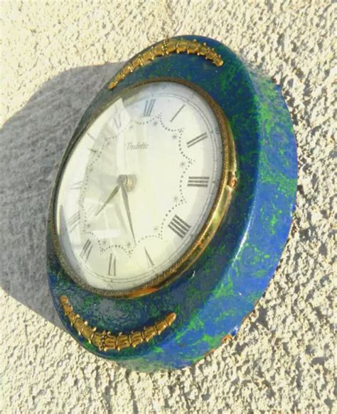 PENDULE HORLOGE VEDETTE VINTAGE 1950 60 émaillée bleu vert à pile EUR