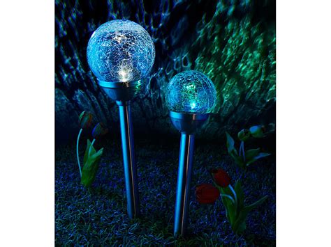 Lunartec Solar Gartenlichter Multicolour Crackle Glas 35cm 2er Set