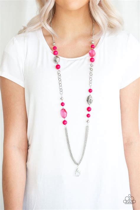 Paparazzi Accessories Lanyard Necklace Pink Necklace Necklace Earring