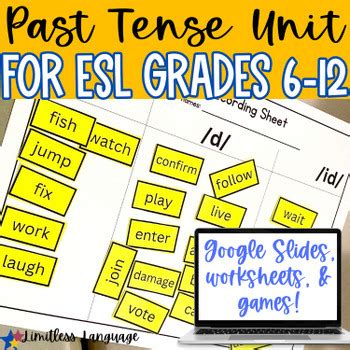 Past Tense Unit For ESL Middle And High School TPT