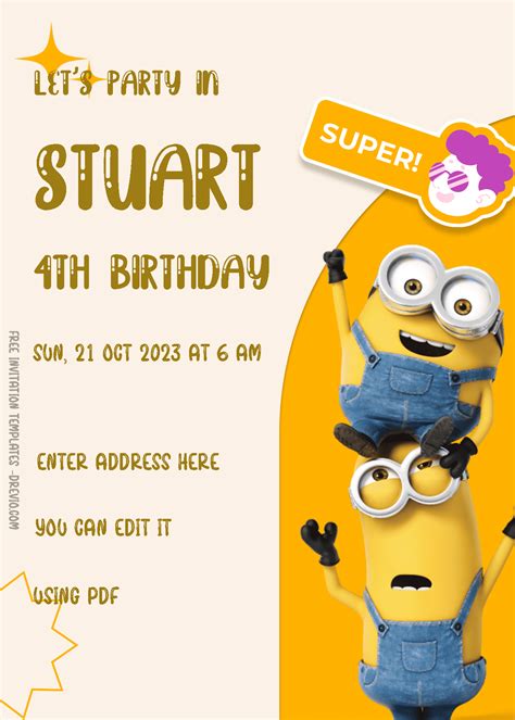 01-MINION-ONE | Download Hundreds FREE PRINTABLE Birthday Invitation Templates Media