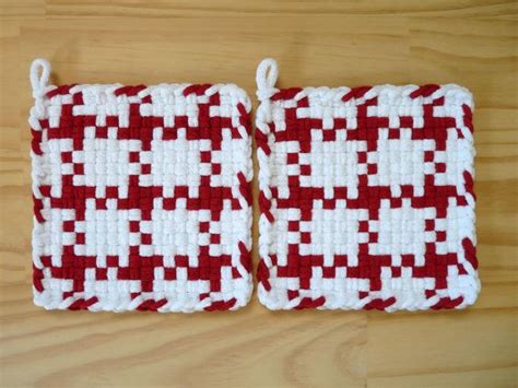 Red And White Vintage Pattern Woven Cotton Loop Loom Etsy Loom