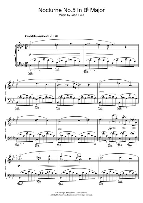 Nocturne No In B Flat Major By John Field Sheet Music For Piano Solo