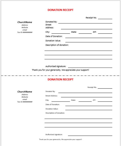 Printable Donation Receipt Template