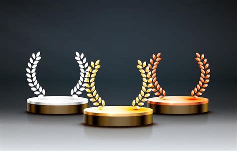 Premium Vector Winners Podium Set With Laurel Wreath