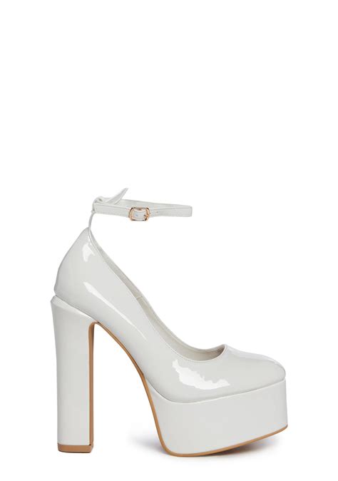 Patent Vegan Leather Platform Heels White Dolls Kill