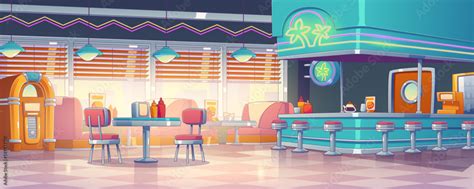 Empty American retro 50s diner interior design. Vector contemporary ...