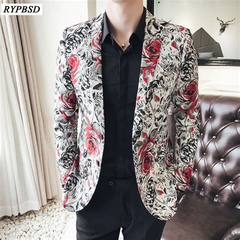 2018 Mens Floral Blazer Cotton Flower Print Blazers For Men Large Size Slim Fit Blazer Men