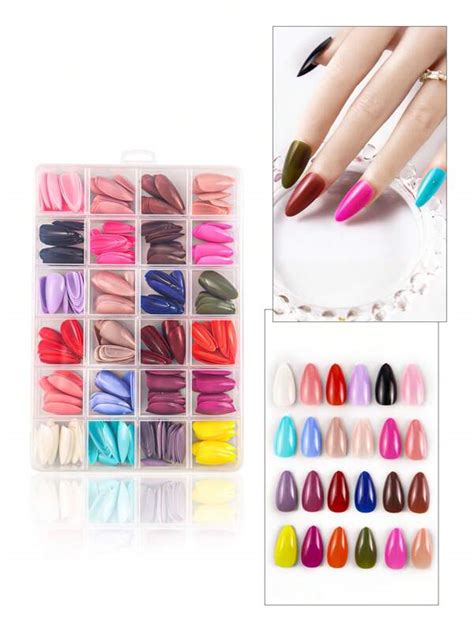 Transform Your Nails With Pcs Long Almond Solid Mixed Color Glossy