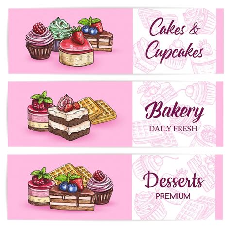 Premium Vector Bakery Sweets And Desserts Banners