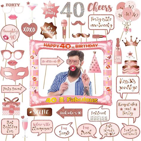 AIBAOBAO 40th Birthday Inflatable Selfie Frame Rose Gold 39PCS Photo