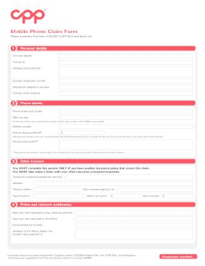 Fillable Online Cpp Co Mobile Phone Claim Form Bcppb Fax Email Print