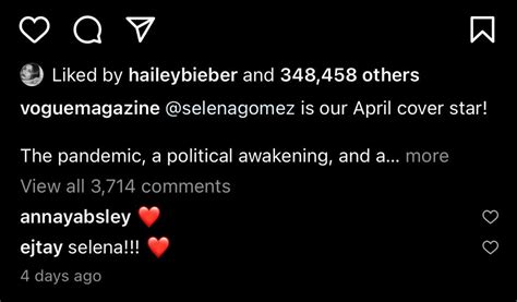 Hailey Bieber Liked an Instagram of Selena Gomez in March 2021