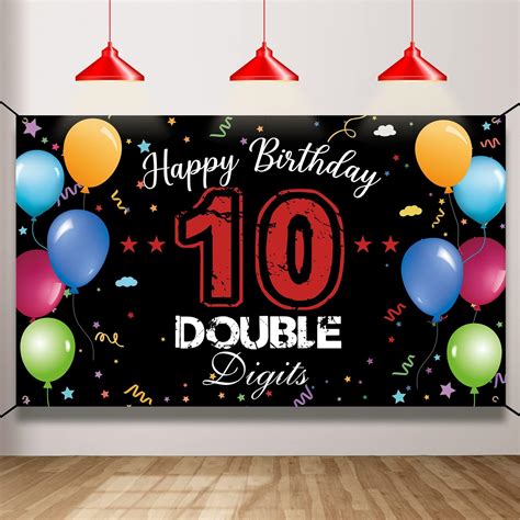 Htdzzi Happy 10th Birthday Backdrop Banner 10th Birthday Decorations For Girls