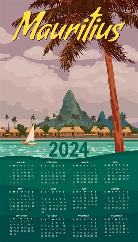 Mauritius Calendar 2025. Week Starts from Monday. Vector Graphic Design