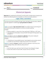 Worksheet Rhetorical Appeals Pdf Name Shy L Date 12 26 23