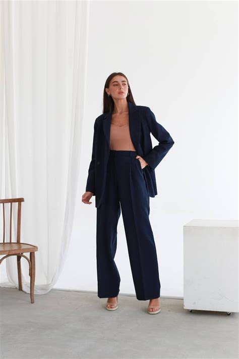 Dark Blue Palazzo Pants Womans High Waisted Palazzo Etsy