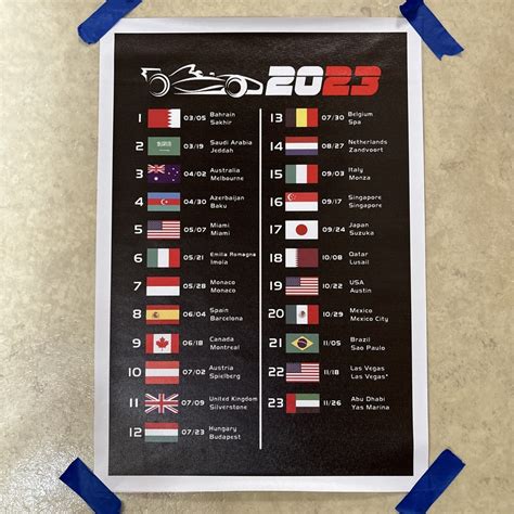 Formula 1 Calendar 2023 Race Car Poster Canvas Wall Art 12x18 Inch New