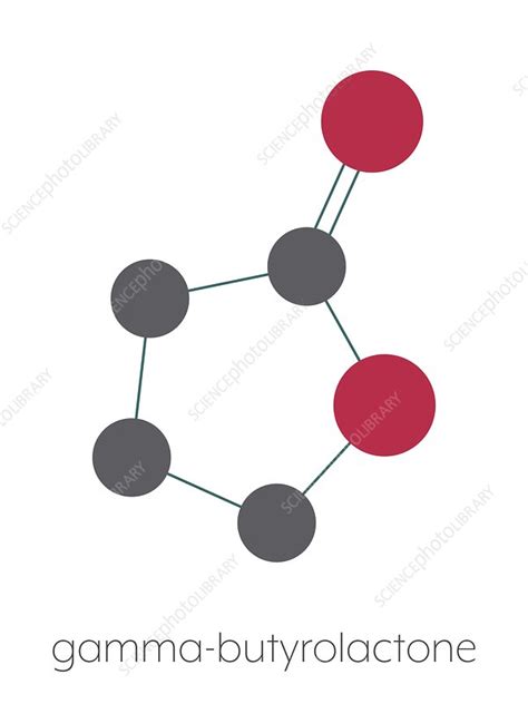 Gamma-butyrolactone solvent molecule, illustration - Stock Image - F030/5677 - Science Photo Library