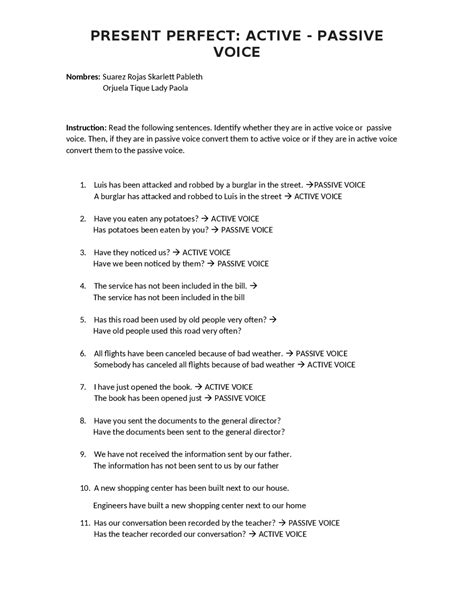 ACTIVE VOICE Exercises - Docsity