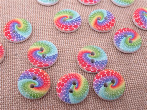 Boutons En Bois Spirale Arc En Ciel Mm Lot De Bouton De Couture