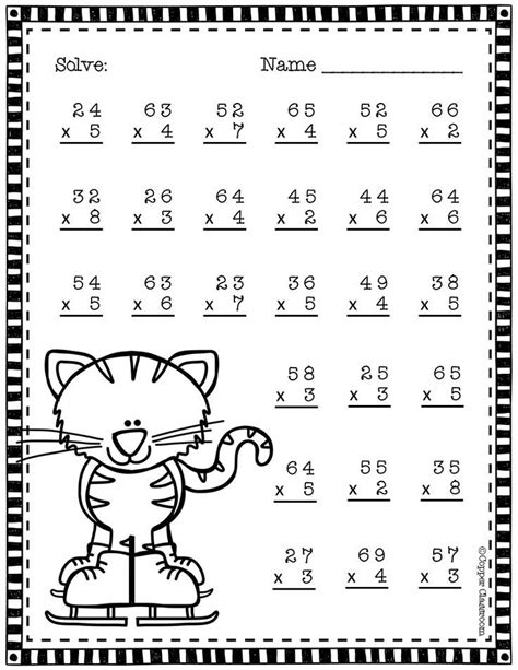 Digit Multiplication With Regrouping Printables Winter Themed