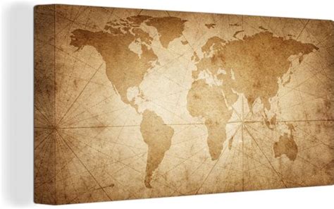 Canvas Wereldkaart 160x80 Wanddecoratie Wereldkaart Vintage