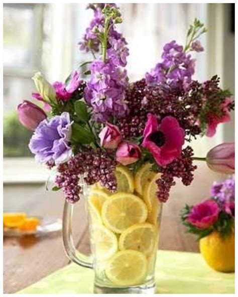 Lemon Flower Arrangement Simply Place A Vase In A Pitcher And Fill With Lemons Flowers