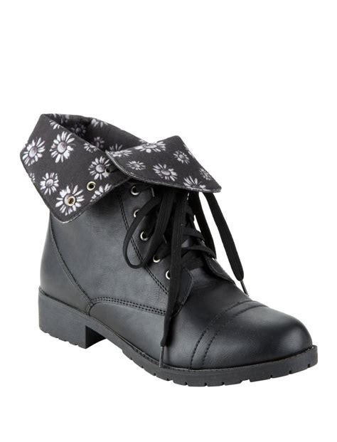 Black Daisy Combat Boots Hot Topic