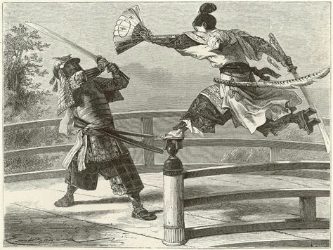 Samurai Warriers Fighting Drawing by Mary Evans Picture Library | Pixels