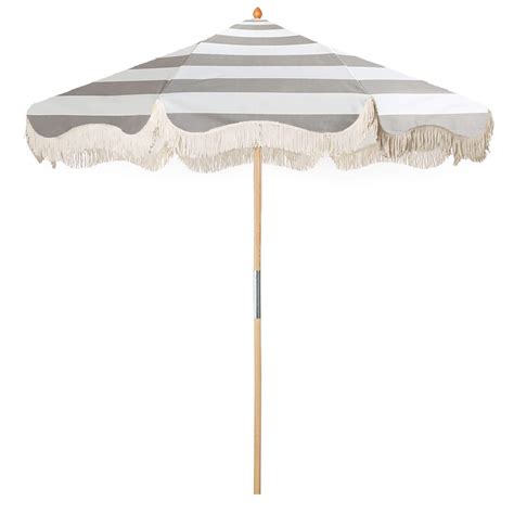 Gray Stripe Boho Luxury Patio Umbrellas Fringed,LU-11 | Premium Retro