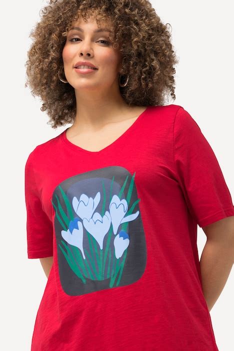 Flower Graphic Short Sleeve V Neck Tee Salsa Ulla Popken