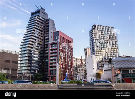 Skyline Tower And Modern Residential Buildings In Beirut Lebanon Stock