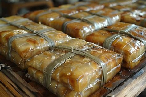 Traditional Vietnamese Rice Cakes Wrapped In Banana Leaves Authentic