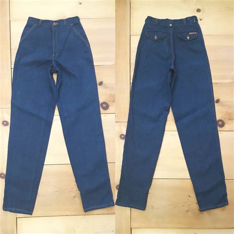 Vintage Jeans 70s 80s Chemin De Fer High Waist Dark Denim Trousers