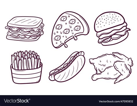 Set Of Hand Drawn Junk Food Doodle Royalty Free Vector Image