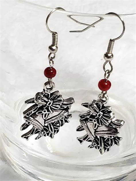 Christmas Bell Earrings Dangle Drop Earrings Red Silver Free Etsy