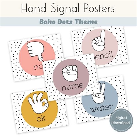 Hand Signal Posters Boho Dots Classroom Management Etsy