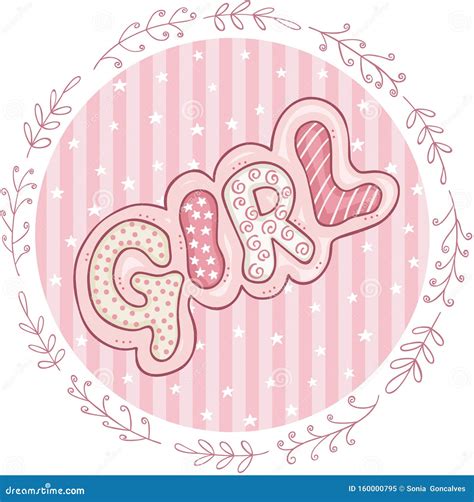 Round Pink Label With Baby Girl Word Stock Vector Illustration Of