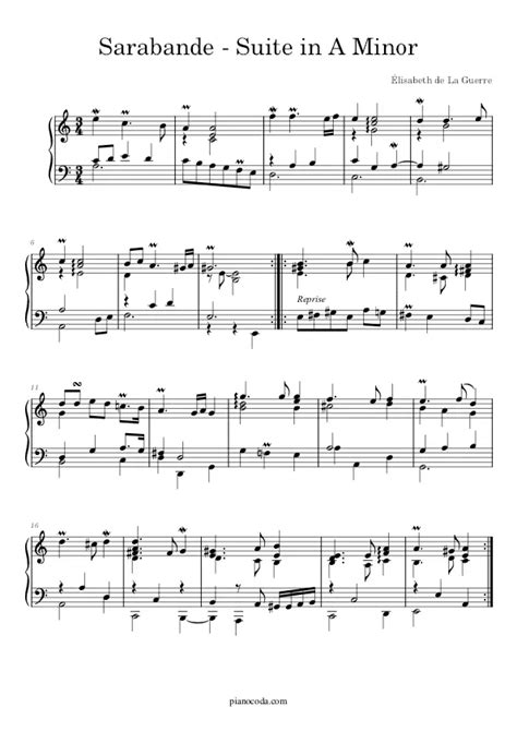 Sarabande - Suite in A Minor Free PDF Sheet Music